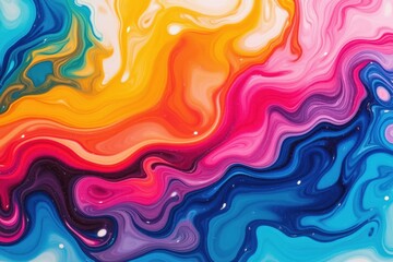 Abstract Colorful Swirls of Paint Creating a Vibrant Fluid Art Composition with Bold Blues, Warm Yellows, and Vivid Reds Evoking Unleashed Creativity and Imagination