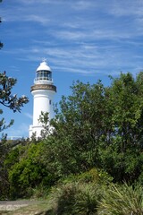Byron Bay lighthouse with green trees