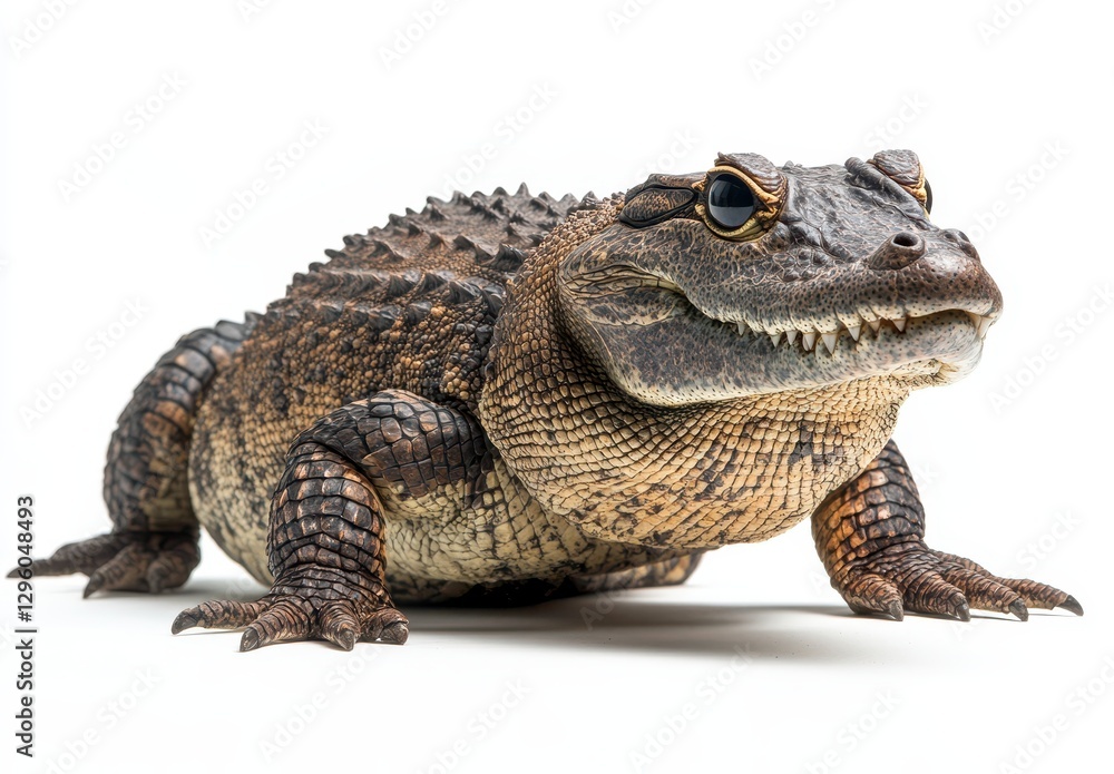 Poster detailed close-up of a unique crocodilian creature with distinctive features and textured skin on a 