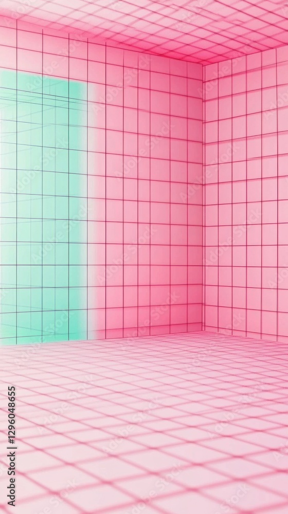 Aufkleber intersecting pink and green grids in a minimalist abstract design.