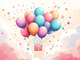 Holiday card or poster with balloons and confetti