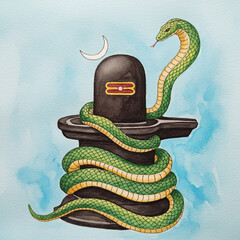 Obraz premium Shiva Lingam with Snakes - Watercolor Illustration