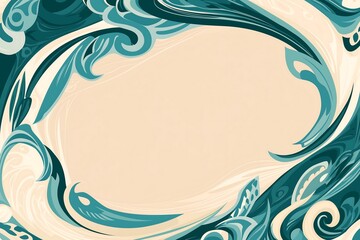 Elegant swirling teal and cream abstract frame design.
