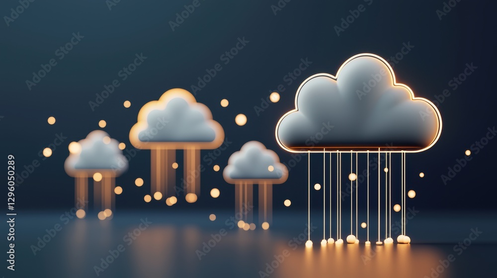Poster cloud icons connected by glowing lines, forming a web like structure, representing the intricate net