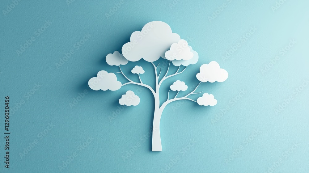 Poster a central cloud icon with smaller cloud icons branching out from it, resembling a tree structure, il