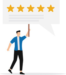 Customer Ratings and Survey Reviews businessman use pencil giving stars evaluation performance survey excellent 5 stars service flat vector design