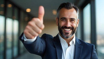 photograph of a smiling Arabic businessman showing a thumbs-up