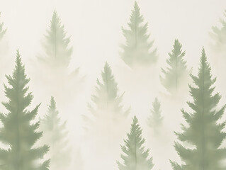 calming wallpaper featuring forest silhouette with soft green tones and misty background, creating serene atmosphere for any space