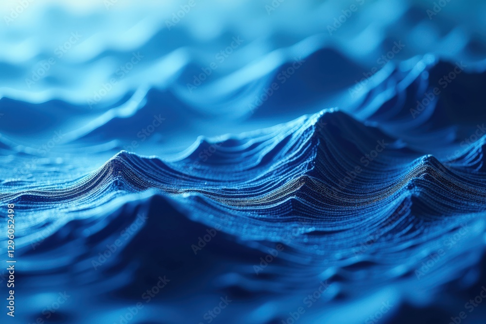 Poster intricate blue waves in a surreal ocean setting an artistic representation of fluid dynamics and na
