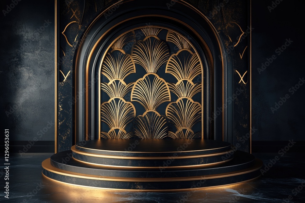 Poster elegant archway adorned with intricate gold patterns, creating l