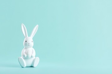 Obraz premium Ceramic bunny figurine on soft mint background, symbolizing spri