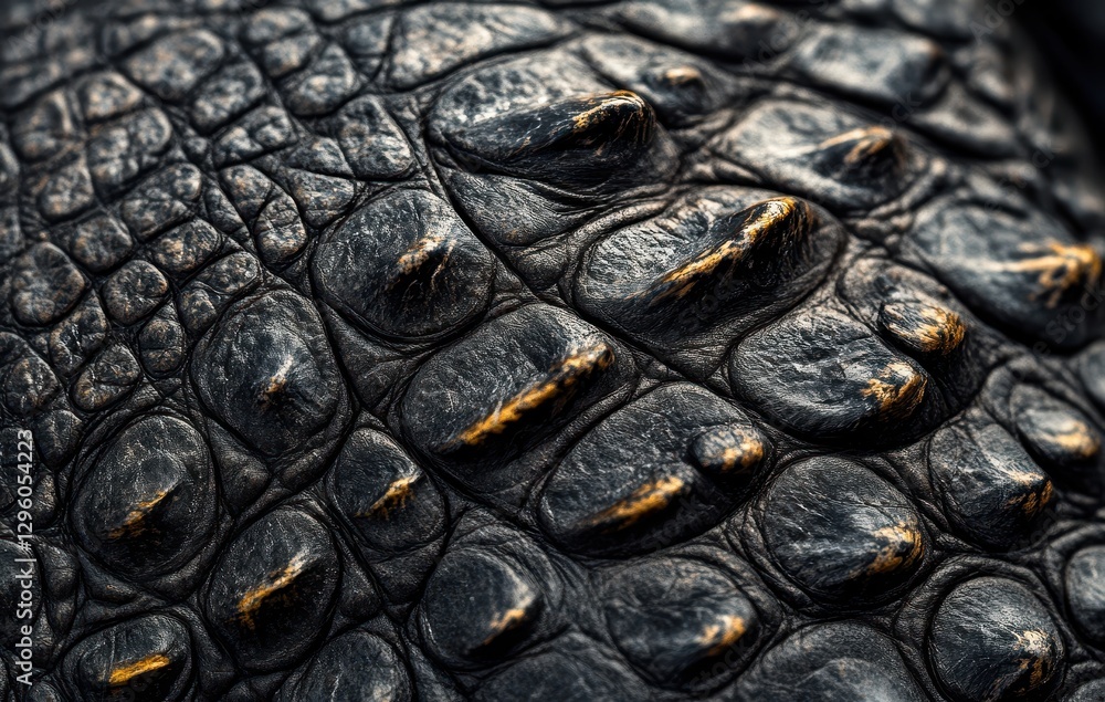 Poster detailed close-up of textured black leather with natural patterns and unique features showcasing dep