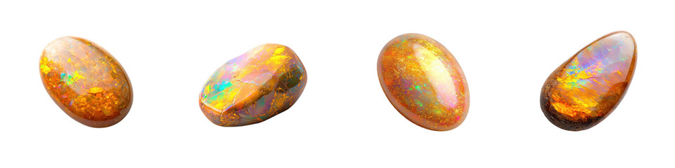 Obraz premium Mesmerizing Iridescent Opal Gemstones Colorful Glowing Natural Mineral Crystals Sparkling with Enchanting Rainbow Hues Against Abstract Background