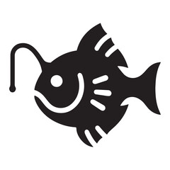 Curved Anglerfish silhouette, showing its distinctive shape - Anglerfish illustration - Minimalist Anglerfish vector - Fish silhouette
