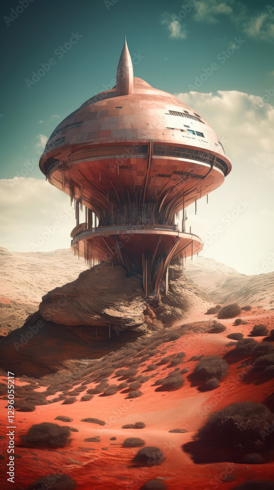 Poster surreal fantasy constrcution on a strange alien planet