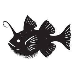 Stylish Anglerfish silhouette, perfect for artistic and bold visuals - Anglerfish illustration - Minimalist Anglerfish vector - Fish silhouette
