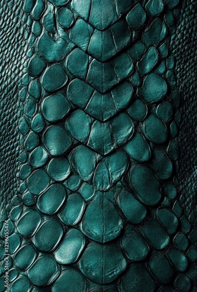 Poster detailed close-up of textured green leather with intricate pattern resembling scales and stunning co