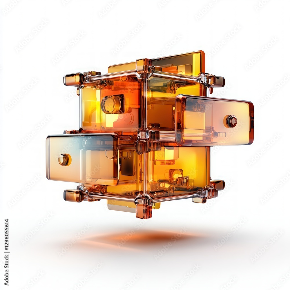 Aufkleber Clear cube of glass displayed on a neutral surface highlighting its transparency and geometric form for artistic appeal