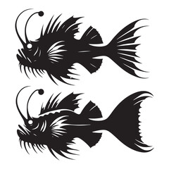 Majestic Anglerfish silhouette, a strong symbol of oceanic life - Anglerfish illustration - Minimalist Anglerfish vector - Fish silhouette

