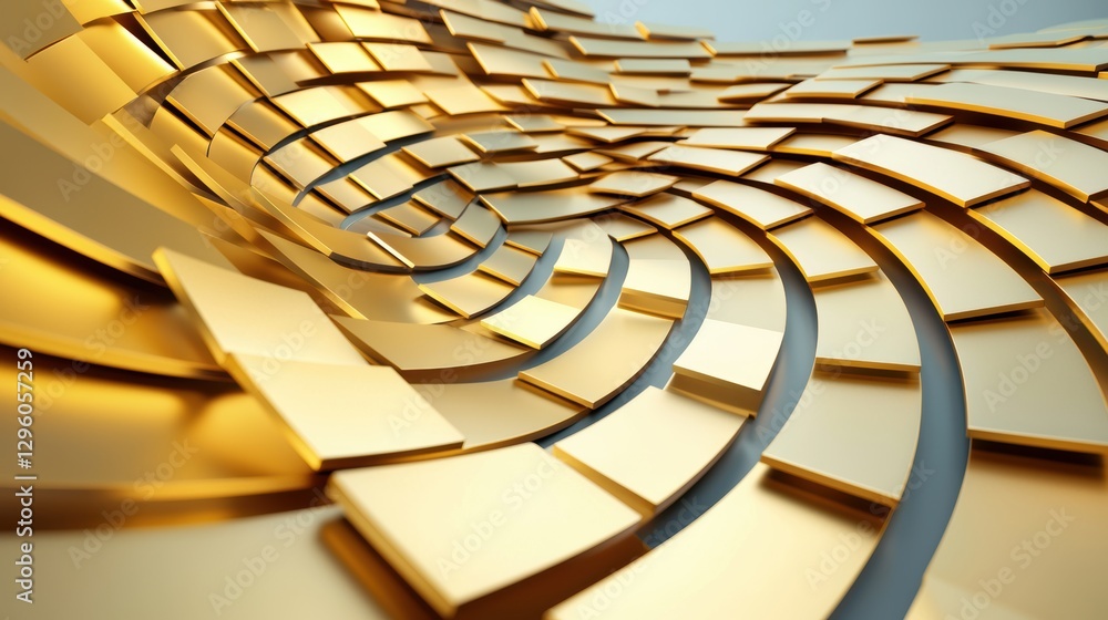 Poster an abstract background of overlapping gold geometric shapes, creating a sense of depth, dimension, a