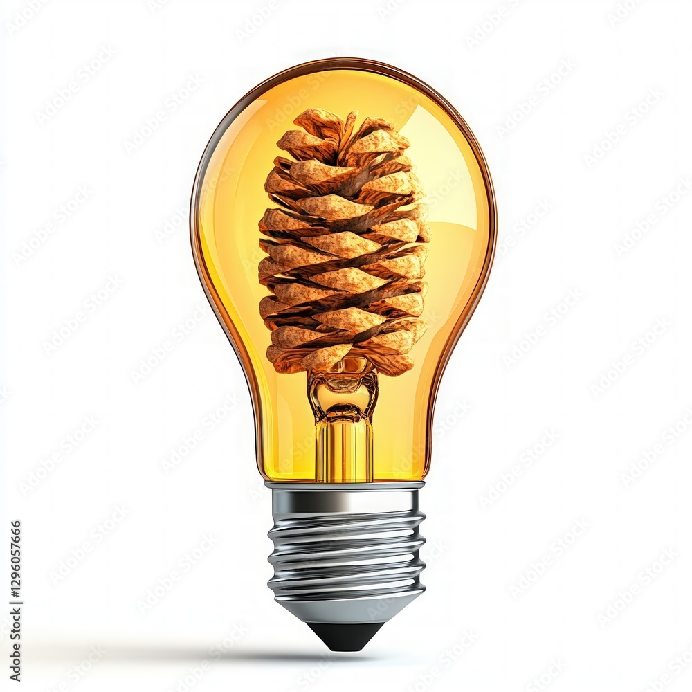 Poster unique light bulb containing a natural pine cone inside creating a fascinating blend of nature and m