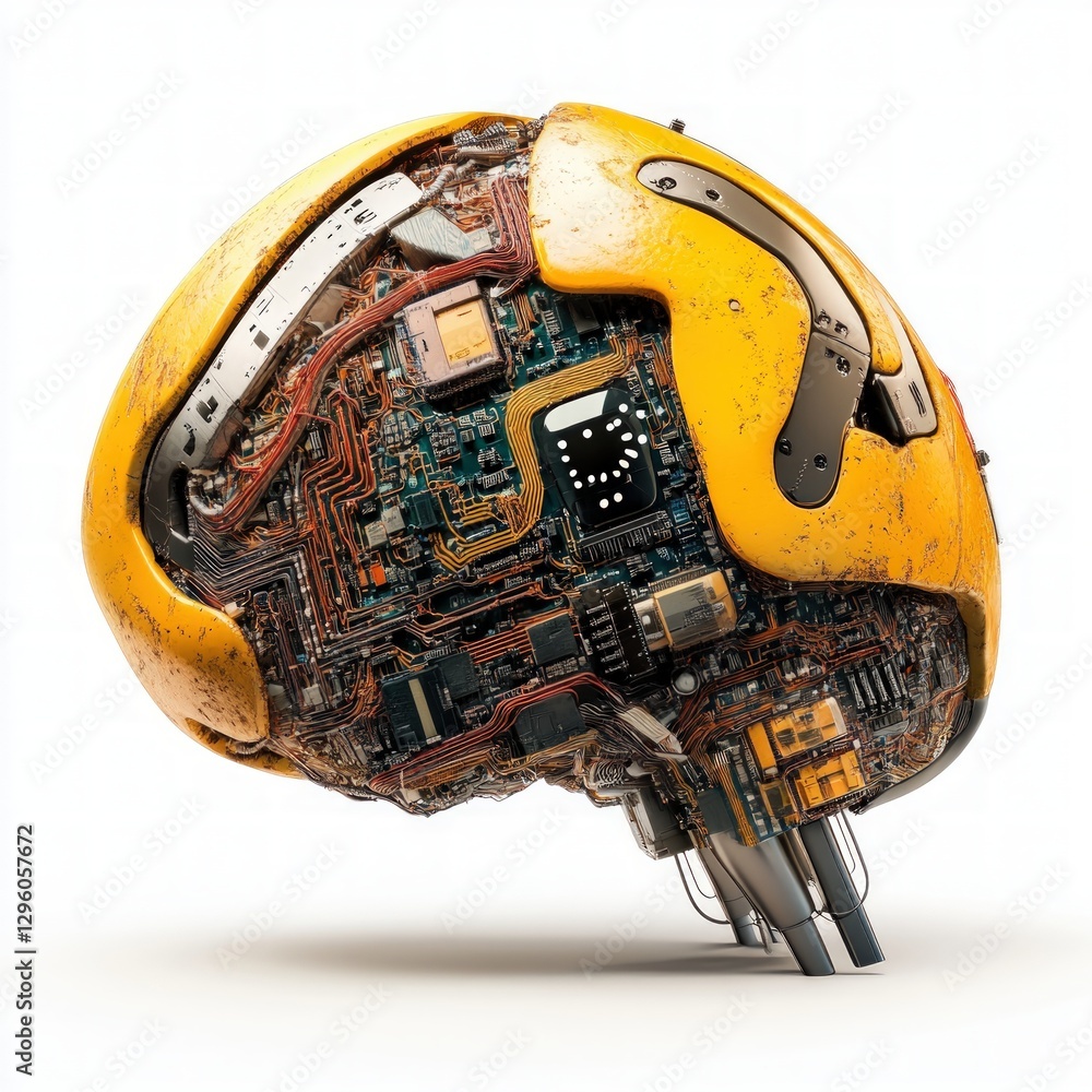 Poster Helmet composed of complex electronics symbolizing the intersection of technology and protective gear innovation