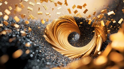 Fototapeta premium An abstract composition of swirling gold keys, forming a vortex of light and energy, suggesting unlocking potential, creativity, and limitless possibilities.