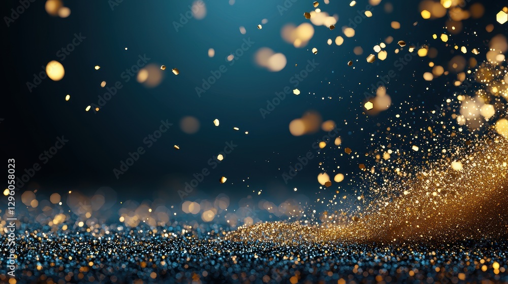 Poster an abstract background of swirling gold particles and light effects, creating a luxurious and eye ca