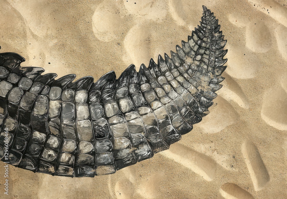 Aufkleber detailed illustration of an intricate scaled tail on sandy background with textured patterns and sof