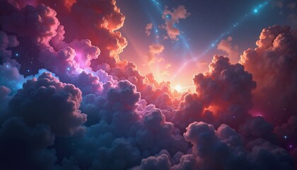 Fototapeta premium Dramatic colorful clouds in cosmic sky with sunset, perfect for fantasy concepts