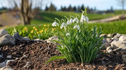 Snowdrops blooming in spring  a beautiful sign of seasonal renewal and nature s awakening