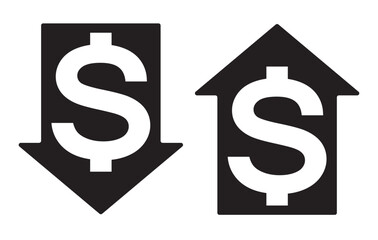 Obraz premium Reduce or increase expenses icon. Image of two arrows with a dollar sign inside. EPS 10. Vector illustrations