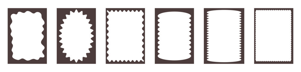 Groovy frame jagged scallop edge, frame text box or border. Curve funky y2k retro form, geometric shape, framework. Wiggle figure, rectangle.