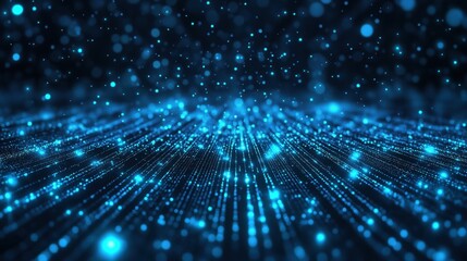 Naklejka premium Abstract background of scattered blue glowing dots and lines, dynamic energy and futuristic technology