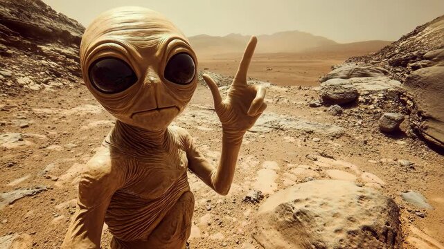 Alien on mars planet - Extraterrestrial, space travel and civilization concept - Model by AI generative