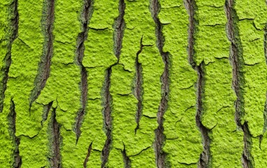 Vibrant Green Texture of Tree Bark with Unique Pattern and Detail