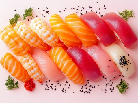 Vibrante Sushi-Platte mit Nigiri &ndash; Minimalistisches Design