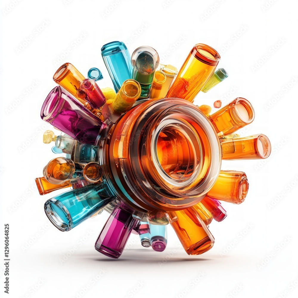 Poster Vibrant colorful glass object reflecting light and showcasing a unique artistic design against a simple background