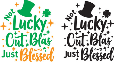 Happy St. Patrick's Day Celtic lettering greeting card with green clover vector illustration on white background. Lucky saint Patrick's concept for banner,