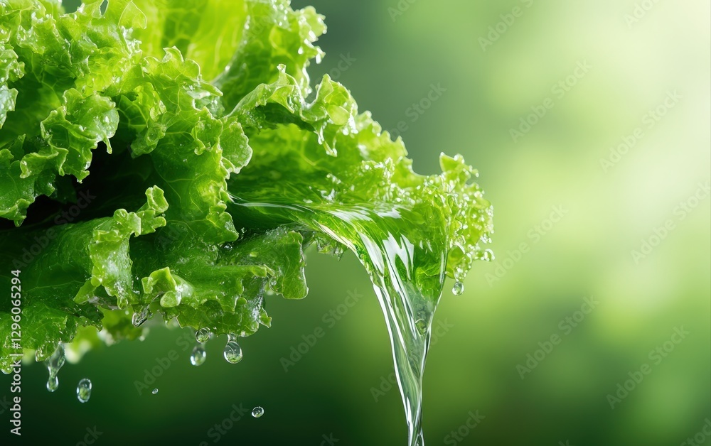 Poster fresh green leaf with raindrops glimmering under natural light creating a refreshing and lively atmo