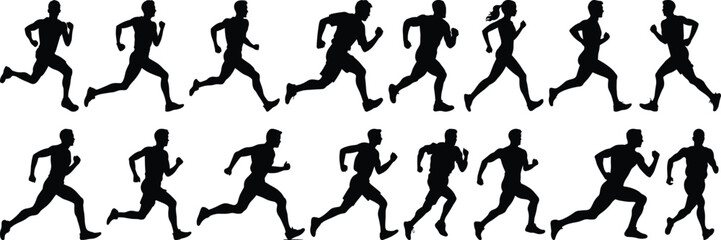 Runner silhouettes set, sport pack of vector silhouette design, isolated background