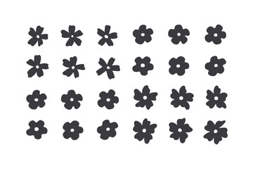 Geometric stylized flowers. Modern linear design sign. 60s and 70s Retro style.