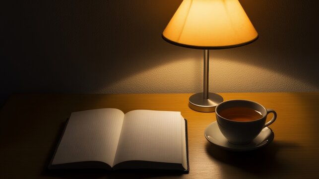 Rare illness patient journaling at a wooden desk with a cup of tea. Featuring mindfulness and clarity