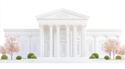 Fototapeta premium Wholesome watercolor illustration of Greek Neoclassical buildings featuring symmetrical structures, grand columns, and pediments, embodying timeless sophistication in a die-cut clipart design.