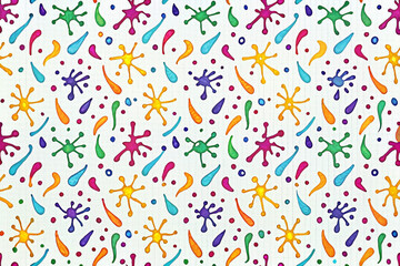 Colorful paint splatter pattern on white background.