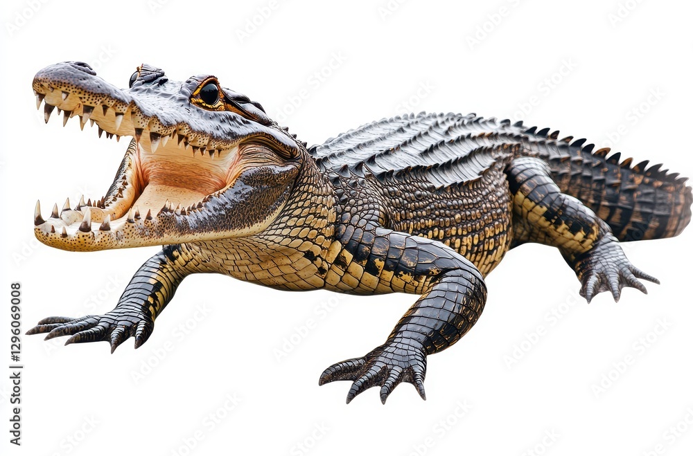 Poster fierce alligator with open mouth showcasing sharp teeth and distinctive scales in a naturalistic pos