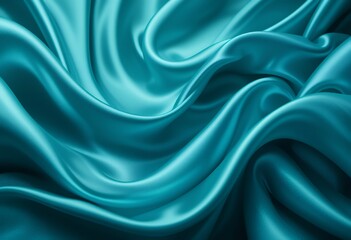 Obraz premium Teal Silk Elegance: Captivating Drapes of Luxurious Satin Fabric Texture