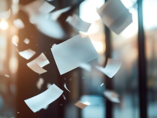 Confetti of white paper shreds falling downwards.