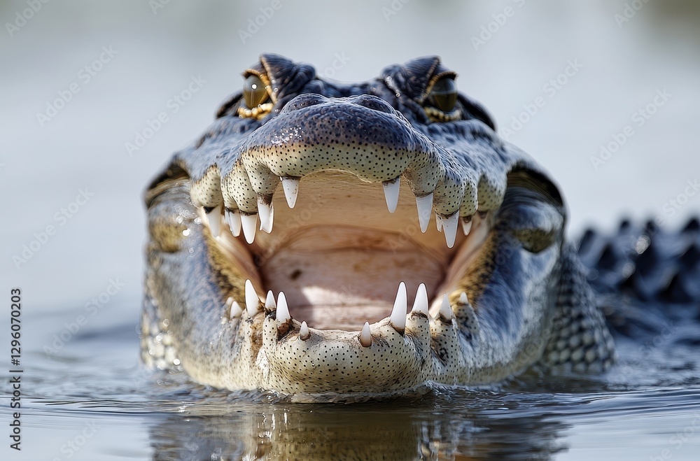 Aufkleber fierce crocodile with wide open mouth displaying sharp teeth in water environment captured in stunni