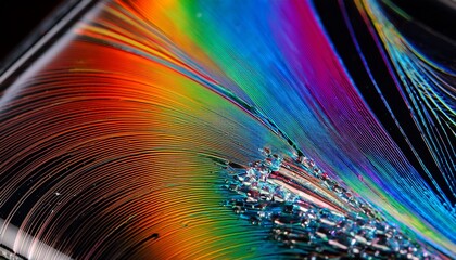 Macro broken screen pixels: liquid crystal, surreal rainbow.  Tech abstract, digital decay